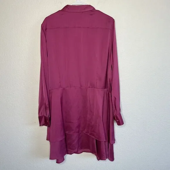 The J Peterman Company Size 18 Satin Double Peplum Dress Tunic Magenta m15 - Picture 6 of 9